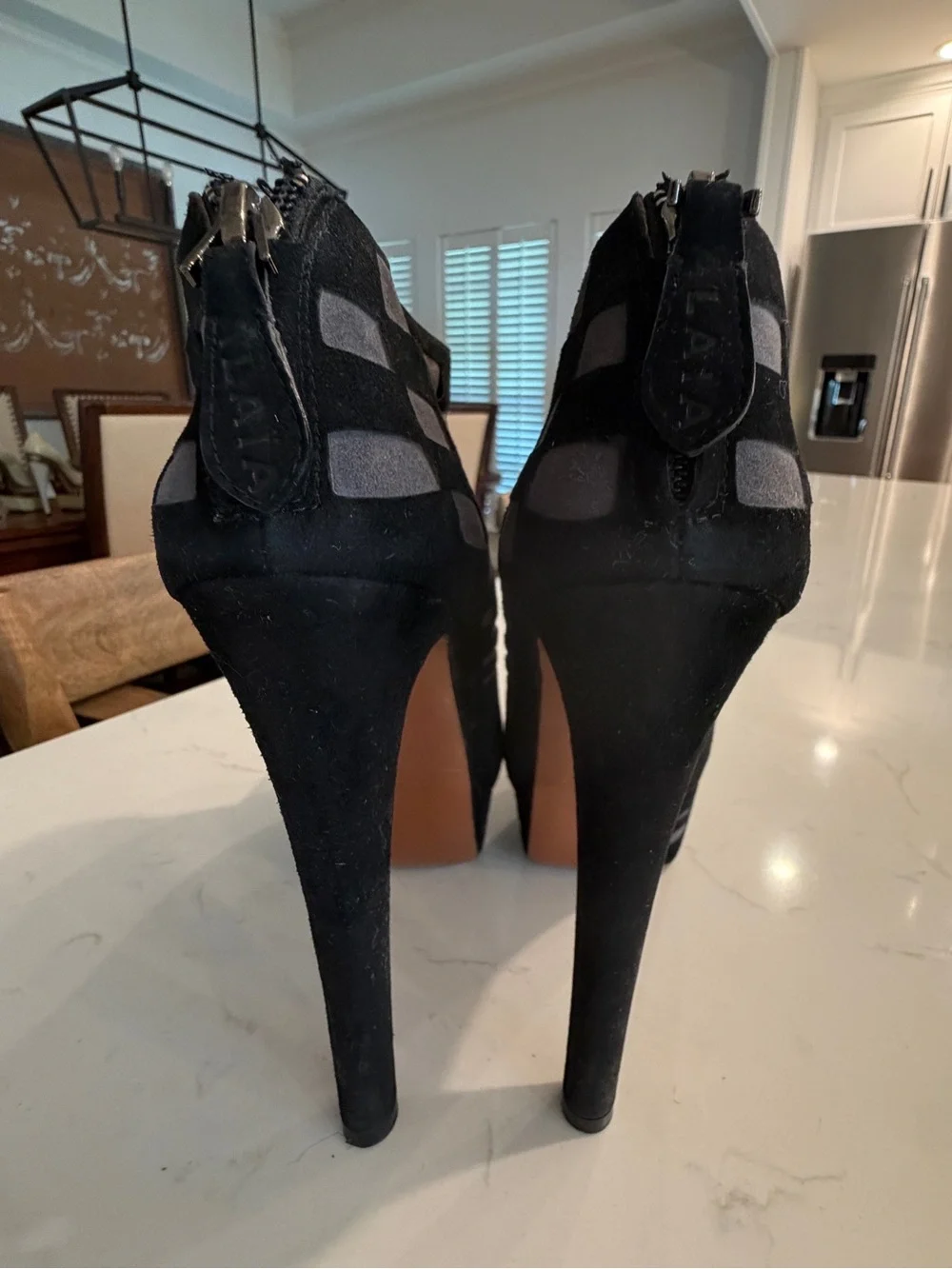 Alaia Black and Gray Suede Laser Cut Platform Booties Size Heels.Size 36 or US 6